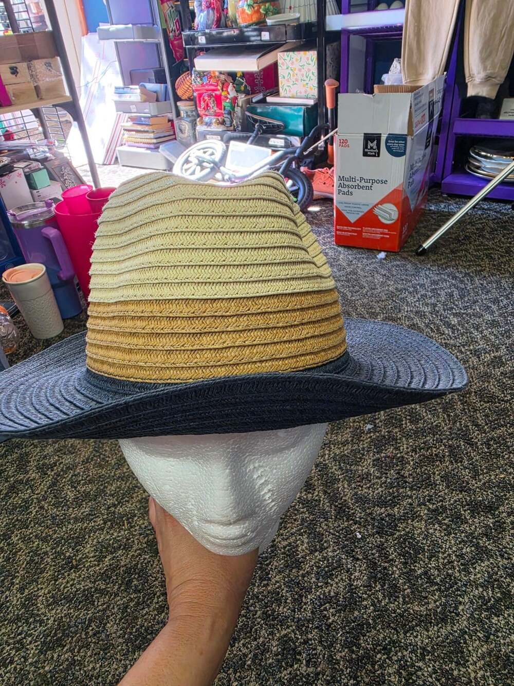 Time And Tru Straw Fedora Hat One Size Color Block